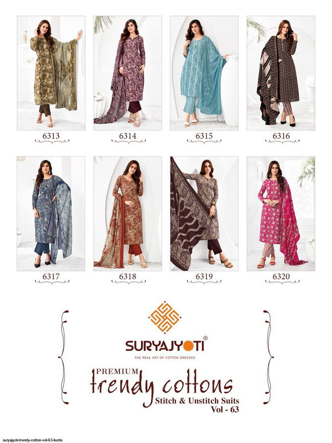 Trendy Vol 63 By Suryajyoti Cotton Printed Kurti With Bottom Dupatta Wholesale Shop In Surat